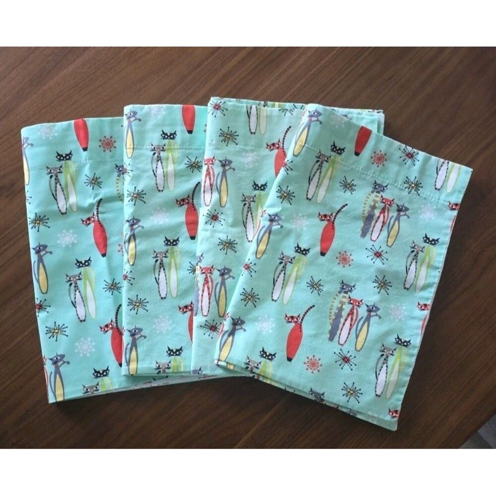 Mid Century Modern Atomic Cat Cafe Curtains 4 Pairs Kitchen